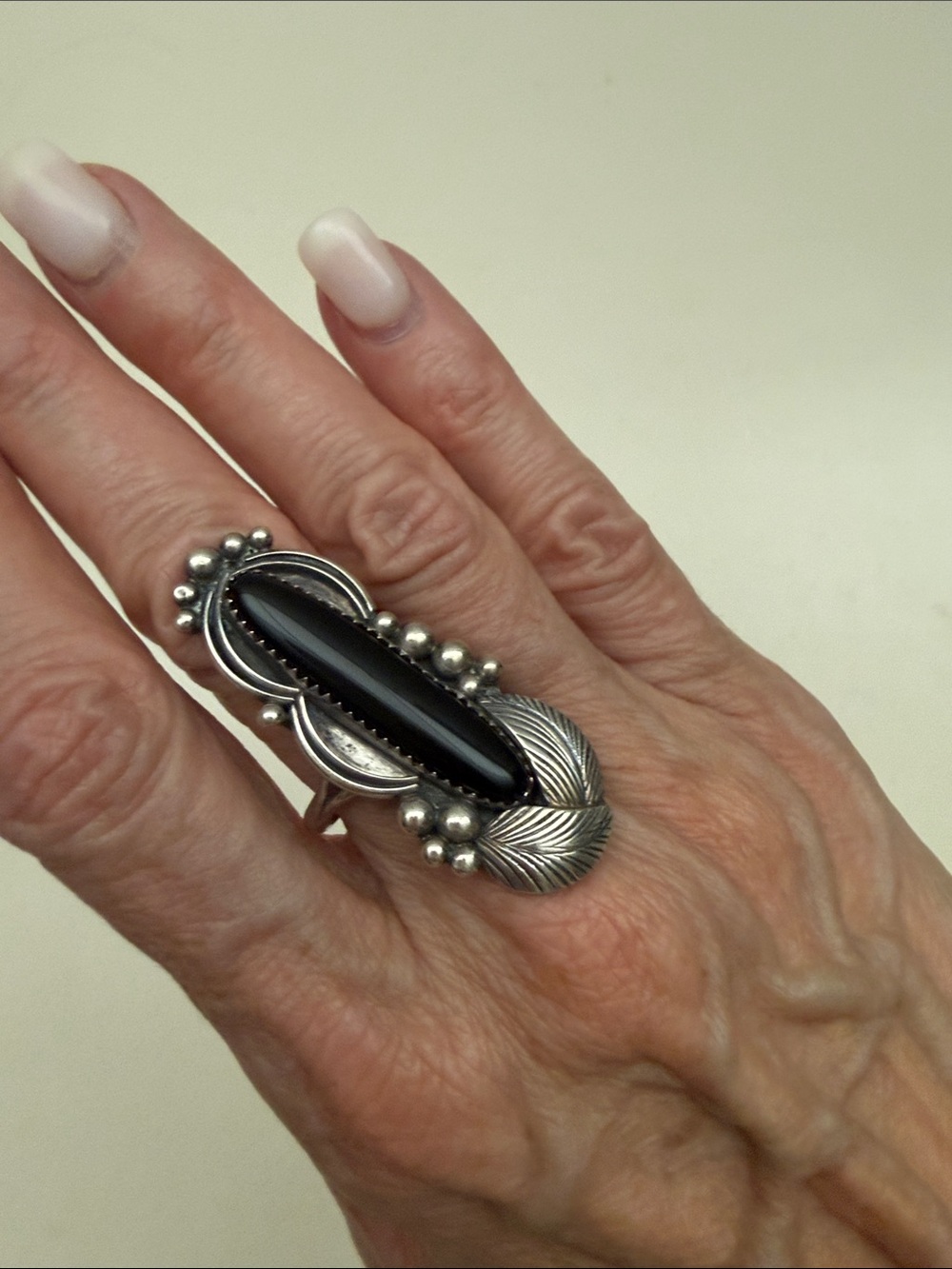 Sterling Silver Long Black Onyx Statement Ring - Women Jewelry